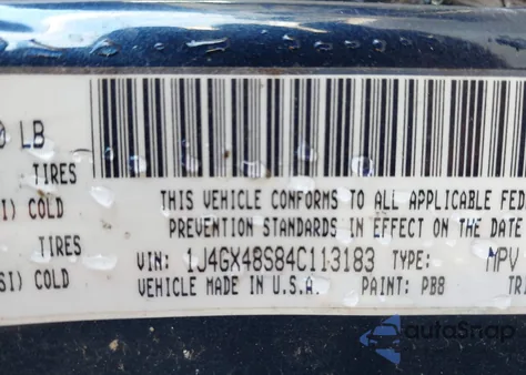 2004 Jeep Grand Cherokee Laredo из США, поврежденный, VIN 1J4GX48S84C113183